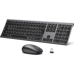 iClever Bluetooth Keyboard with Mouse, Keyboard Mouse Set, Wireless Rechargeable Dual Mode (Bluetooth + 2.4G), Extremely Thin Multi-Functional for Mac, Andoid, Windows, QWERTZ Layout, Grey
