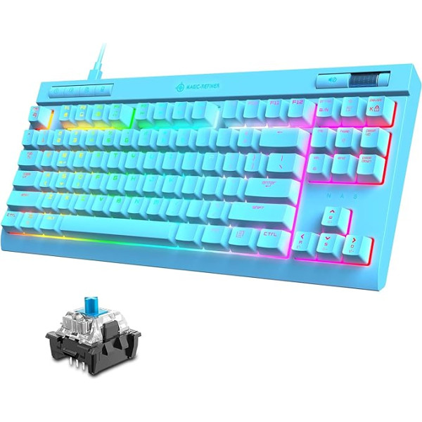 TKL Gaming Keyboard, 18 Chroma RGB Illuminated Mechanical Keyboard with LED Backlight and Blue Switch, Special Multimedia Keys, Full Anti-Ghosting Keys - Blue