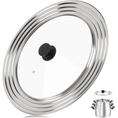 Pesutei Universal Lid for Pans, 28/30/32 cm Pan Lid, Universal, Glass Lid for Pans and Pots, Pot Lid with Heat Resistant Handle and Graduated Stainless Steel Rim