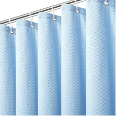Wusboo Shower Curtain 180 x 200 cm, Waffle Structure Fabric Shower Curtains, Anti-Mould, Water-Repellent, Shower Curtains with 24 Hooks and a Pair of Ties for Shower (Grey Blue)