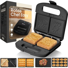 ZEEGMA ROTEE CHEF EASY Multifunctional Toaster 750W 5-in-1 Toast, Bread, Waffles, Sandwiches, Cookies, Grill, Toaster, Non-Stick Plates, Overheating Protection