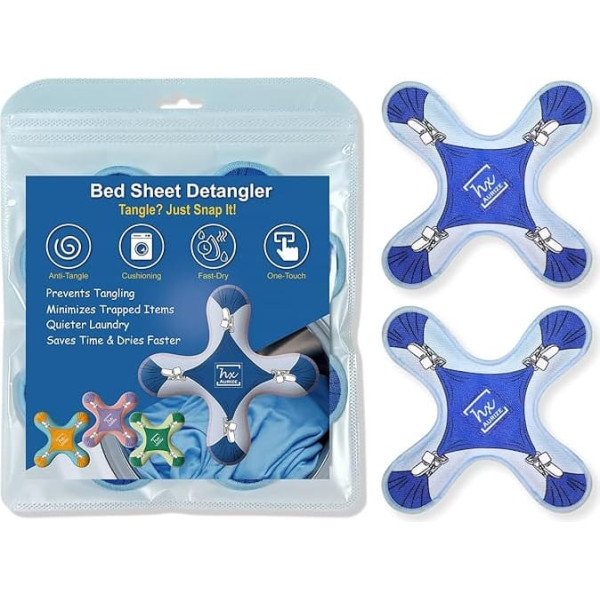 HX AURIZE Laundry Detangler for Bedding - Reduces Tangle in Washing Machine & Dryer, Set of 2 with Fabric Protector (Blue)