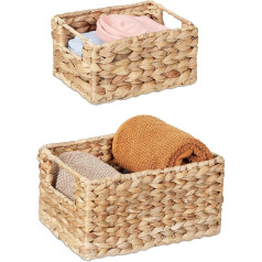 Relaxdays Storage Basket Set, Water Hyacinth, 2 Sizes, Bathroom & Decoration, Braided Utensil Baskets, Natural