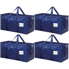 Dntorx Pack of 4 90L Large Storage Bags with Lid, Foldable Moving Boxes Large with Zip Handle, Clothes Storage, Moving Bags for Moving, Camping, Bed Linen, Clothing Storage, Blue