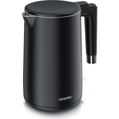 Arendo - Stainless Steel Kettle - 1.5 Litre - 2200 Watt - Double Wall Design - 360° Controller - BPA Free - Overheating and Boil Dry Protection - Matte Black