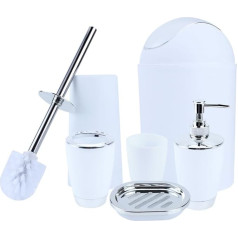 Ejoyous 6-Piece Bathroom Set, Bathroom Accessory Set, Lotion Bottles, Toothbrush Holder, Toothbrush Holder, Toothcup, Soap Dish, Toilet Brush, Trash Bin, White