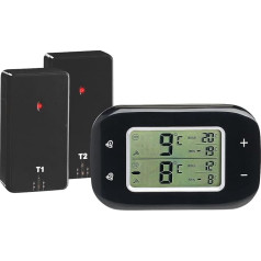 Rosenstein & Söhne Refrigerator Thermometer: Digital Fridge & Freezer Thermometer, 2 Wireless Sensors, Black (Fridge Thermometer Radio, Thermometer Freezer, Outdoor Thermometer)