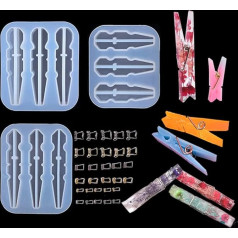 FineInno Pack of 3 Clips Mould Epoxy Resin Moulds, Casting Resin Silicone Mould, Photo Paper Clips, Casting Mould for Decorative Clips, Sock Clips, Laundry Decoration (Clothespin Moulds)