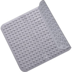 Shower Mat, 80 x 80 cm, Non-Slip Mat with Suction Cups, Square Bath Mat, Machine Washable Bath Mat, PVC Non-Slip Mat, Shower Mat with Drainage Holes, for Shower and Sauna (Grey)