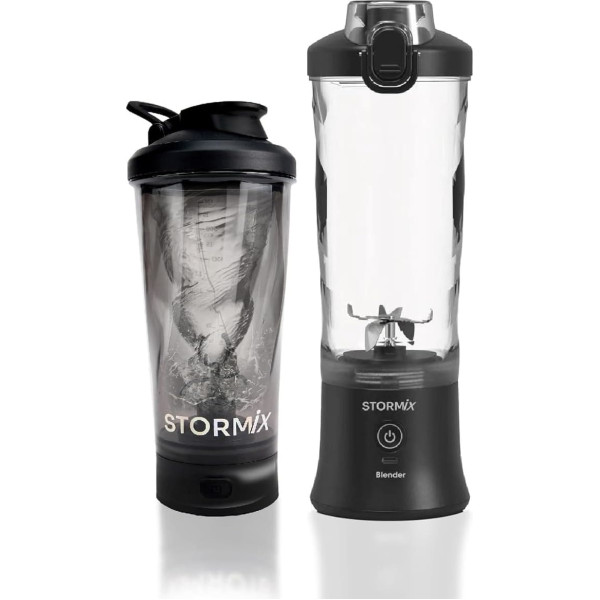 STORMIX Pack Electric Blender & Shaker - Portable Mixer 150 W - 6 Stainless Steel Blades - USB-C Rechargeable - Smoothies & Proteins - 600 ml - Quiet - Long Battery Life - Compact Design