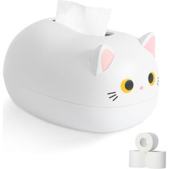 Cyrank Cartoon Cat Tissue Box, Tissue Box, Plastic Kawaii Cat Tissue Box, Cartoon Cat Tissue Box, Tissue Dispenser for Bathroom Vanities, Bedroom Dressers (White)