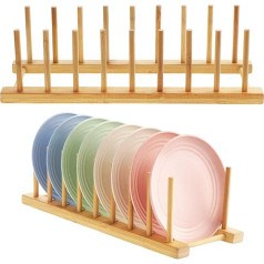 HonGien Pack of 2 Bamboo Dish Draining Rack, Bamboo Dish Drainer for Storage Bowls, Dishes, Cups, Chopping Board, CD Book (8 Slots)