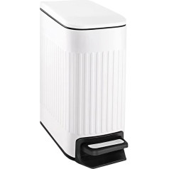 TIPGO Small Bathroom Trash Can with Lid Soft Close 6L Stainless Steel Trash Can with Removable Inner Bucket Foot Pedal Slim Trash Can for Bedroom Office Kitchen (White)