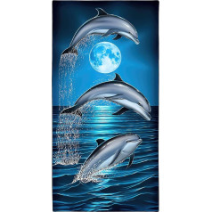 Zomer Beach Towel Large 90 x 180 cm Quick-Drying Microfibre Printed with Dolphin Moon Motif