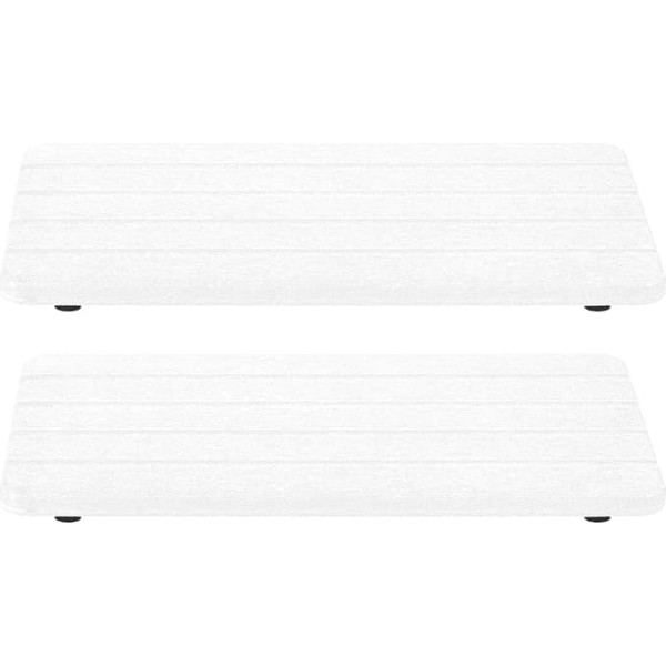 QUARKZMAN Water Absorbent Diatomite Coasters, Pack of 2 8.66 x 4.33 inches - Water Absorbing Tray with Grooves for Plants and Cosmetic Bottles, Soap Dish (White)