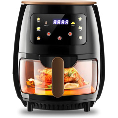KAITOL 1800W Hot Air Fryer, Airfryer Hot Air Fryer with Glass Fryer Basket & Viewing Window, 5 Pre-Programmed Menus, Keep Warm & Timer Function, Ideal for Households with 3-5 People