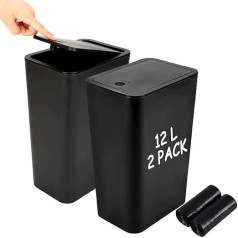 MUXHEL Bathroom Trash Can with Lid, 12.5L Large Push Button Plastic Kitchen Bucket with Lid, Touch Top Slim Bedroom Bin with Lid, Trash Can, Toilet Bucket for Bedroom