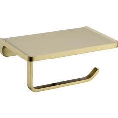 Solid Thick Toilet Roll Holder for Bathroom and Shower and Premium Hotel Style Toilet Roll Holder with Mobile Phone Storage Wall Mount Brushed Gold
