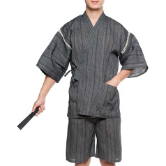 ZEALMAX Men's Kimono Pyjamas, Cotton Linen Top and Shorts Suit, Loungewear, Beach Wear, Spa Bathrobe for Summer, Autumn, multicoloured