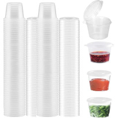 DILUSILK 50 Sets Sauce Pots with Lids Reusable Jelly Shot Cups Clear Small Restaurant Snack Containers Reusable Jelly Shot Cups Plastic Leak Proof