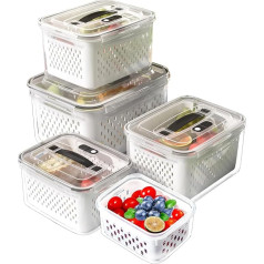 Zenvilo Frischhaltedosen mit Deckel, luftdichter Lüftungsgriff, Kühlschrank-Behälter für Mikrowelle, Geschirrspüler, hält Obst, Gemüse, Lebensmittel frisch, auslaufsicher, Küchenorganizer, 5 Stück