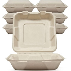 DISPOSABLE GREEN Bagasse Clamshell Food Containers, Disposable Food Containers, Takeaway Boxes for Hot, Cold, Wet and Oily Foods, Unbleached Meal Prep Containers, 20.5