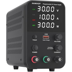 Laboratory Power Supply Unit, 0-30 V, 0-10 A, DC Adjustable Power Supply with 4-Digit LED Display, Encoder Adjustment Knob and Output Switch