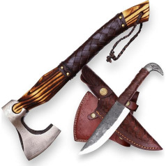CraftTal Viking Axe Handmade 2 in 1 Axe and Raven Head Knife. 48 cm Ash Wood Handle. 1095 Carbon Steel Sharp Blade with Leather Sheath (Black Axe with Knife) (Brown Viking)