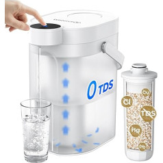 Waterdrop 0 TDS Water Filter Jug Rechargeable Powerful Electric Instant Jug Reduces Chlorine and Lead 3.5L Countertop Water Filter System with 1 Filter