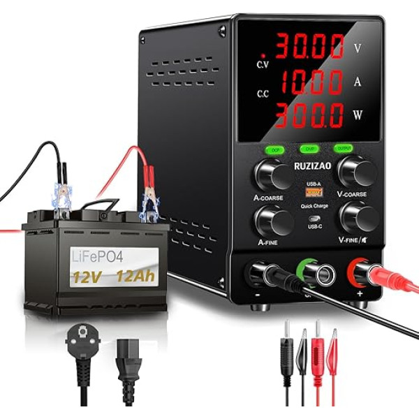 RUZIZAO Laboratory Power Supply 30 V 10 A 300 W Laboratory Power Supply Laboratory DC Power Supply Adjustable Variable Switching Power Supply Regulated OCP OVP Function Output Switch