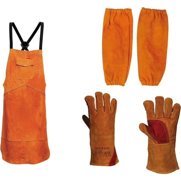 Premium Set Welding/Welder includes Welding Apron Made From Cow Grain Sleeves/Gauntlets/Fully Welted with DupontTM Kevlar® Stitching