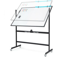Portable Magnetic Whiteboards, Magnetic Height Adjustable, Reversible Whiteboard with Grid Pattern, Pen Tray, Double-Sided Flipchart Rolling Board for Home Office or School (Black, 120 x