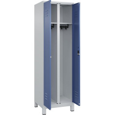 C + P Möbelsysteme C+P | Schwarz-Weiß-Spind Classic Plus | 1 Abteil | lichtgrau/fernblau | HxB 1950 x 600 mm | mit Füßen | Zylinderschloss