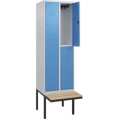 C+P | Doppelstock-Spind Classic Plus Sitzbank | 2 Abteile | lichtgrau/lichtblau | B 600 mm | Zylinderschloss | auskragend | Buche-Hartholz