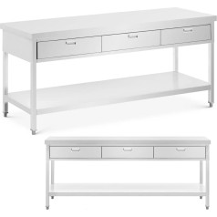 Ēdināšanas darba virsma 3 atvilktnes plaukts STAL 200 x 60 cm