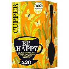 Cupper Be Happy Organic Spice Tea with Lemon, Cinnamon, Ginger and Black Pepper, 40 g, Pack of 20