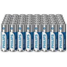 Philips Ultra AA Alkaline Batteries - Long Lasting Batteries for Remote Controls, Toys and Watches, Pack of 40