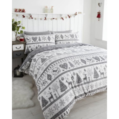 Noel Quilt Duvet Cover and 2 Pillowcase Bedding Bed Set Christmas Trees, Grey, Double