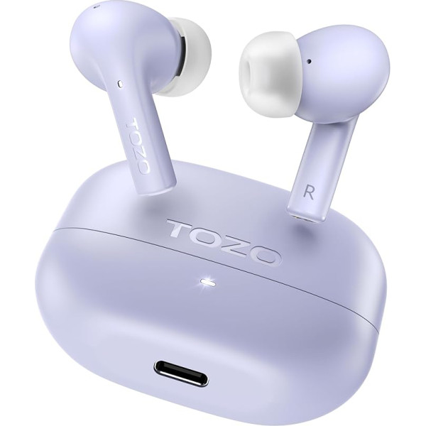 TOZO E2 Headphones Wireless Bluetooth 5.3, In-Ear Headphones with 2 Microphones & ENC Noise Cancelling for Clear Calls, App Control, 30 Hours Playback, Deep Bass - Purple