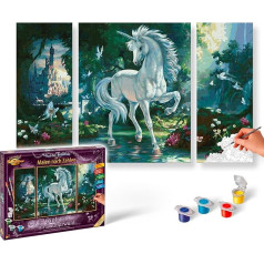 Schipper 609260866 Painting by Numbers - Unicorn in Enchanted Forest - Painting Pictures for Adults Including Brush and Acrylic Paints Triptych 50 x 80 cm