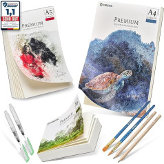 CreaTek Watercolour Paper Set in DIN A4 + A5 + A6 Format [Premium Quality for Brilliant Watercolours] Natural White & Cold Pressed Watercolour Blocks at a Great Price | Watercolour Paper, Watercolour