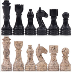 Radical Marble Big Board Games Complete Black and Coral Chess Figures - Suitable for 16 - 20 Inch Chessboard - Antique 32 Chess Pieces Set - Completely Made of Marble Handmade Non-Wooden Chess