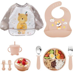 Baby Tableware Set, Learning Spoon for Baby, Baby Spoon Silicone Sets, Children's Tableware Set, Children's Tableware with Suction Cup, 10 Pieces Non-Slip Silicone Tableware Sets Non-Slip Baby Plate