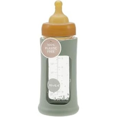 HEVEA Plastic-Free Wide Neck Glass Baby Bottle with Sleeve - Medium Flow Anti-Colic Baby Bottles 3-24 Months - Eco-friendly, BPA-Free, Single Pack (250 ml)