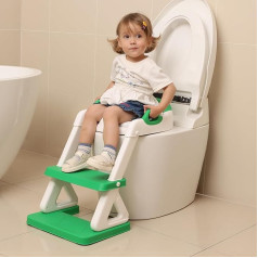 Töpfchentrainingssitz mit Tritthocker, Leiter, Upgrade Töpfchentraining-Toilette für Kinder, Jungen, Mädchen, Kleinkinder, bequemer, sicherer Töpfchensitz mit Anti-Rutsch-Pads, Grün