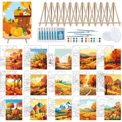 Tenceur 16 Sets Pre-Drawn Canvas for Painting for Drinking and Painting Parties, 8 x 10 Inch Pre-Printed Framed Pre-Sketched Painting Canvas with Easels and Brushes for Adults and Kids
