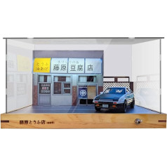 1/32 Scale LED Fujiwara Toufu Store Scene Model Car Acrylic Display Case with AE86 Diecast Car Model JDM Car Model Display Box