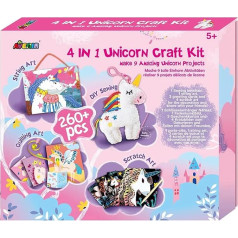 Avenir 6301772 4-in-1 Creative Unicorn Set, Craft Set with 9 DIY Projects, Crafts, Sewing, Scratch Pictures, Thread Art, Quilling Art, for Children from 5 Years