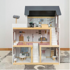 Lara Doll's House Wooden Miniature House Villa Fully Furnished 3 Levels Including Furniture 4 Rooms Balcony