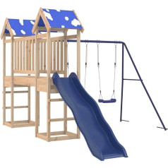 vidaXL Play Tower, Climbing Frame with Roof, Slide, Swings Bridge, Children's Climbing Tower Play Accessories for Garden, Wooden Playground Playhouse, Solid Pine Wood